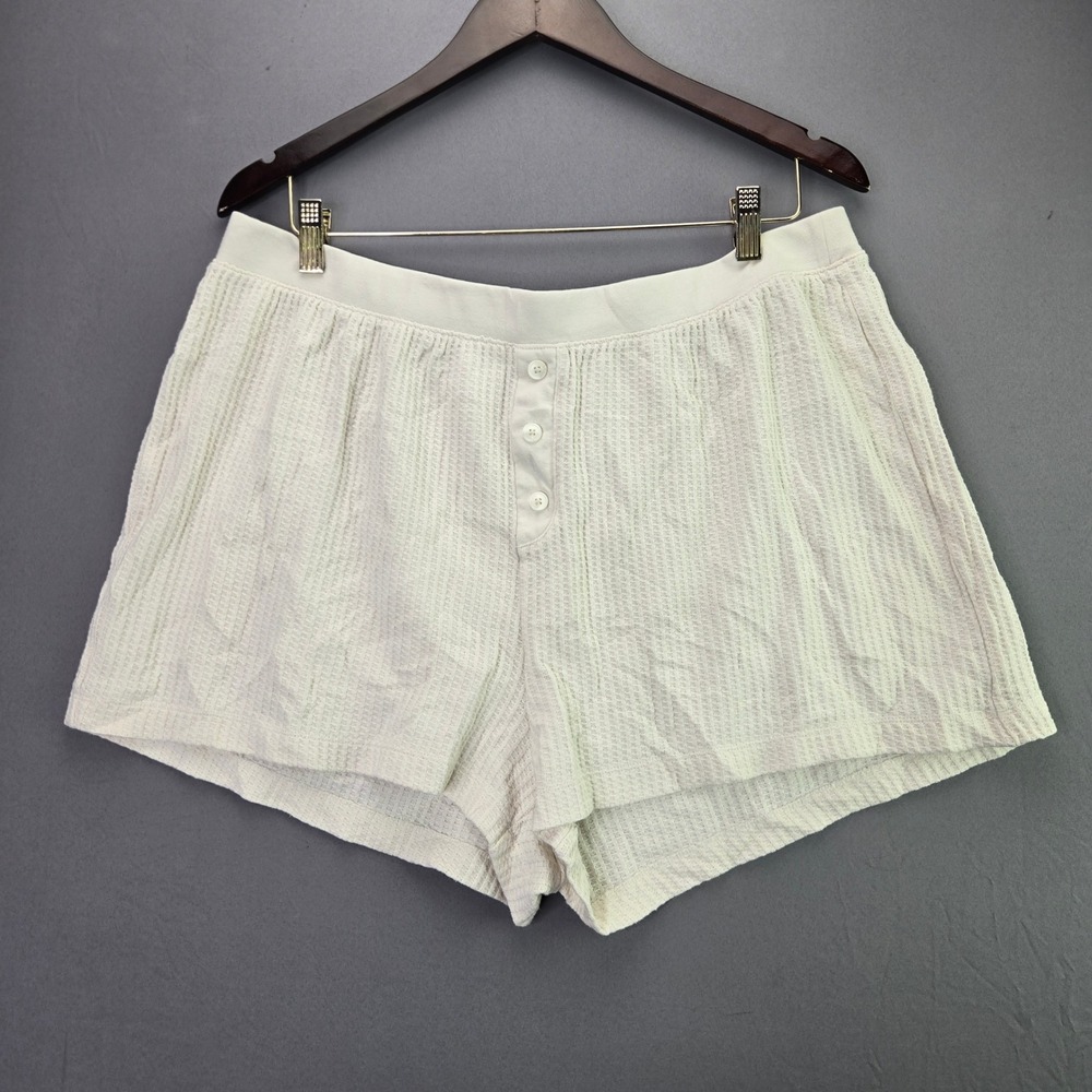 Old Navy Pajama Shorts Waffle Knit Henley XL White Lounge Sleepwear Button Fly